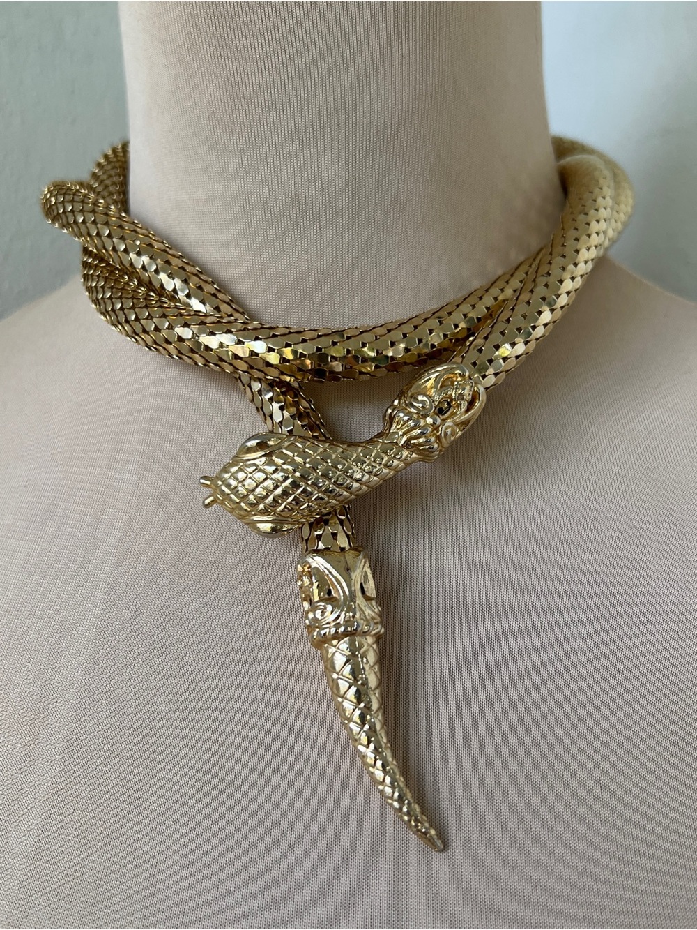 DL Auld Vintage Mesh Snake Belt Necklace Gold Serpent Lariat 40” MINT! Very Rare